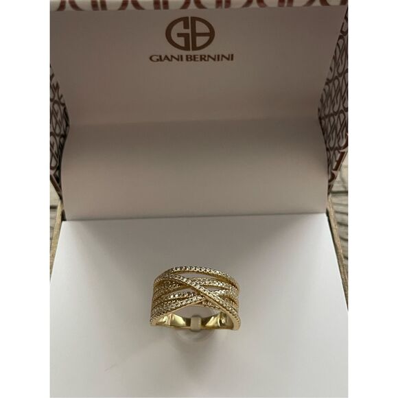 Giani Bernini CZ Crossover Size 8 Ring 18k Gold over Sterling Silver New in Box - Picture 2 of 4